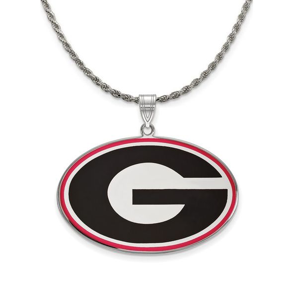 Sterling Silver U. of Georgia XL Enamel Pendant Necklace - 24 In - Picture 1 of 7